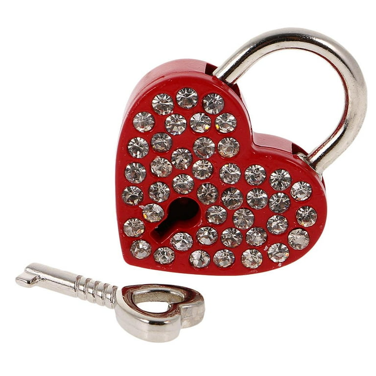 Small love heart shaped padlock lock with key for valentines day anniversary travel jewelry storage box bookred