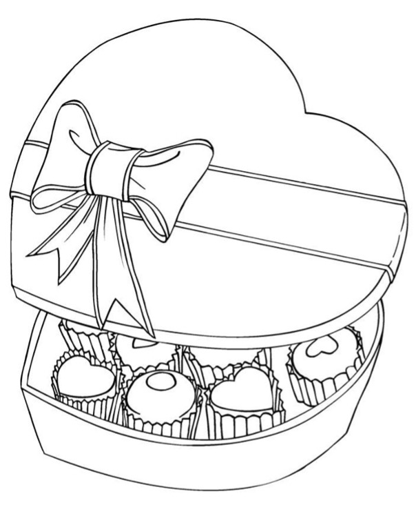 Valentines box of chocolates coloring pages