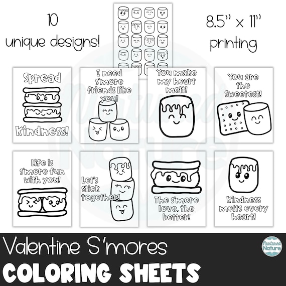 Coloring pages printable for kids valentine smore valentines day coloring page set class party valentines