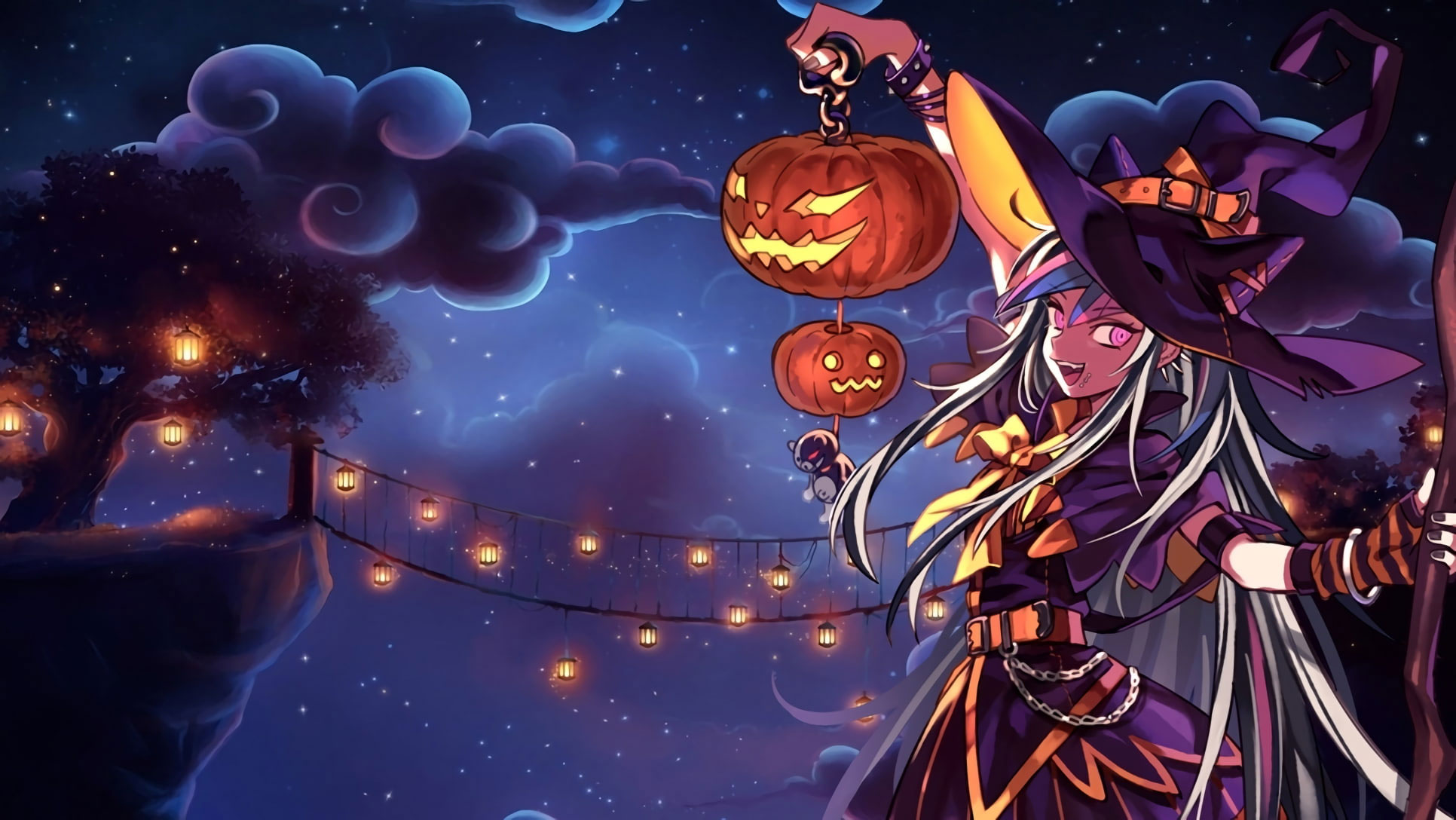 Wallpaper danganronpa halloween witch anime girls jack