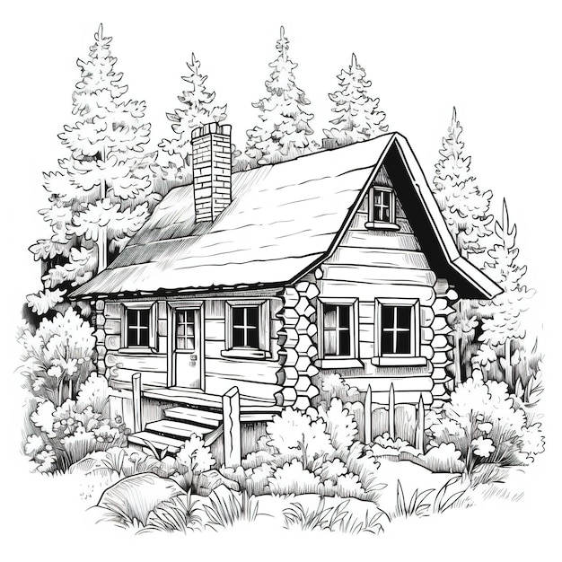 Premium ai image cozy cabin for coloring page