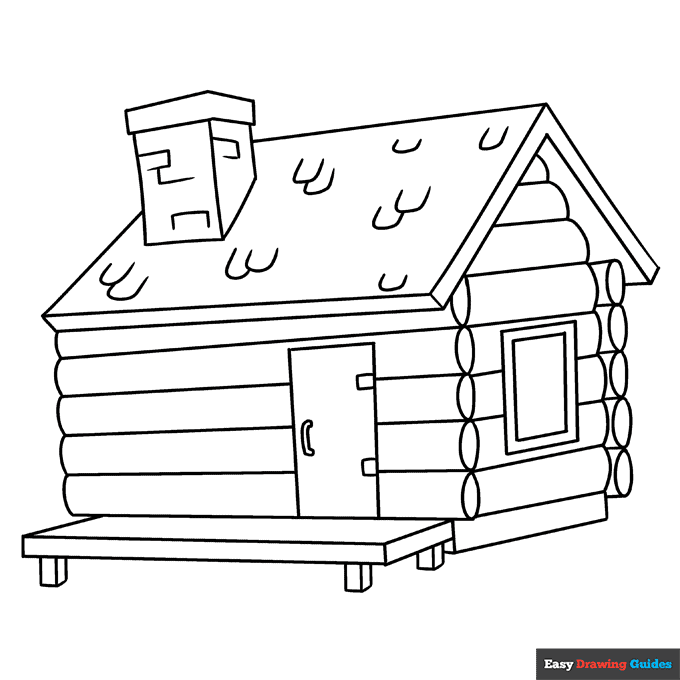 Log cabin coloring page easy drawing guides