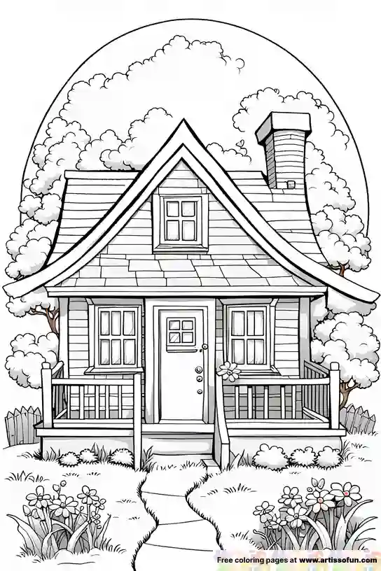 A log cabin coloring page art is so fun