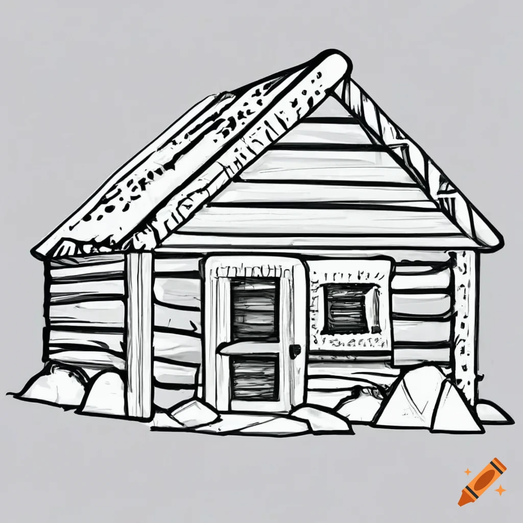 Coloring page of a cute cabin on