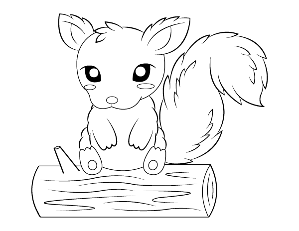 Printable squirrel and log coloring page