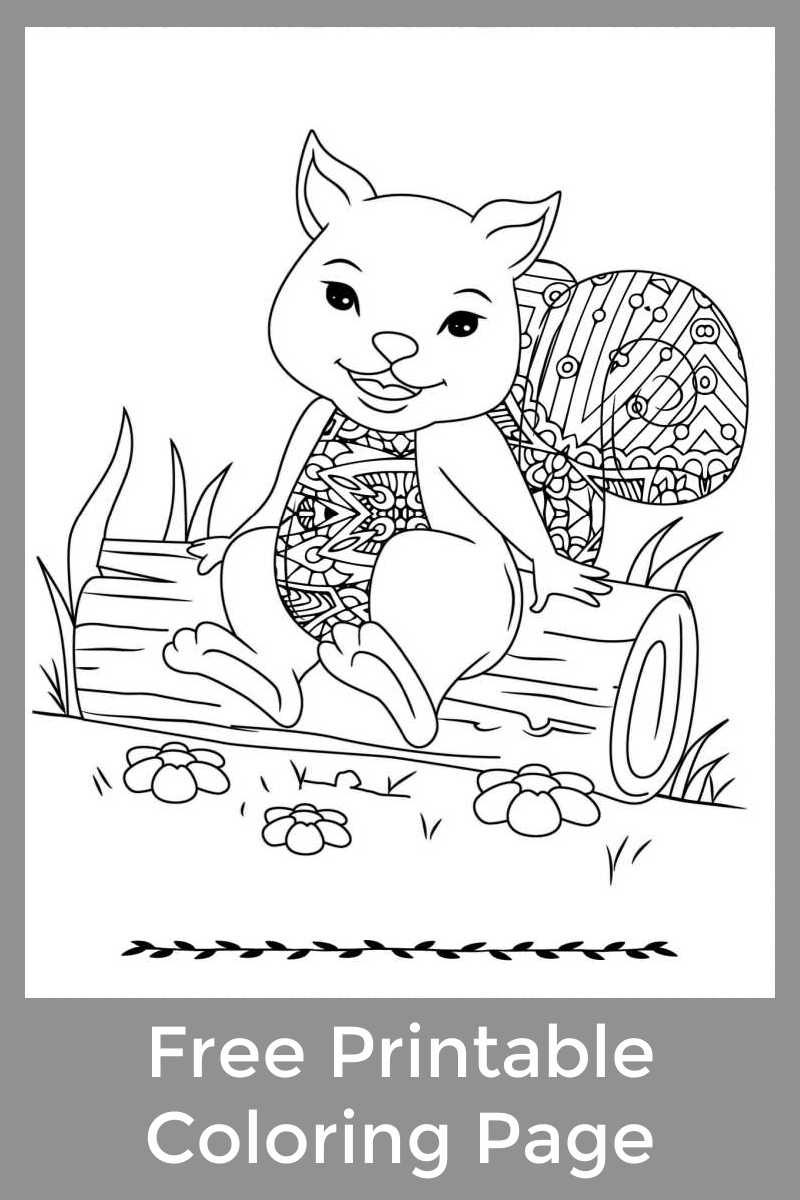 Free printable squirrel on a log coloring page