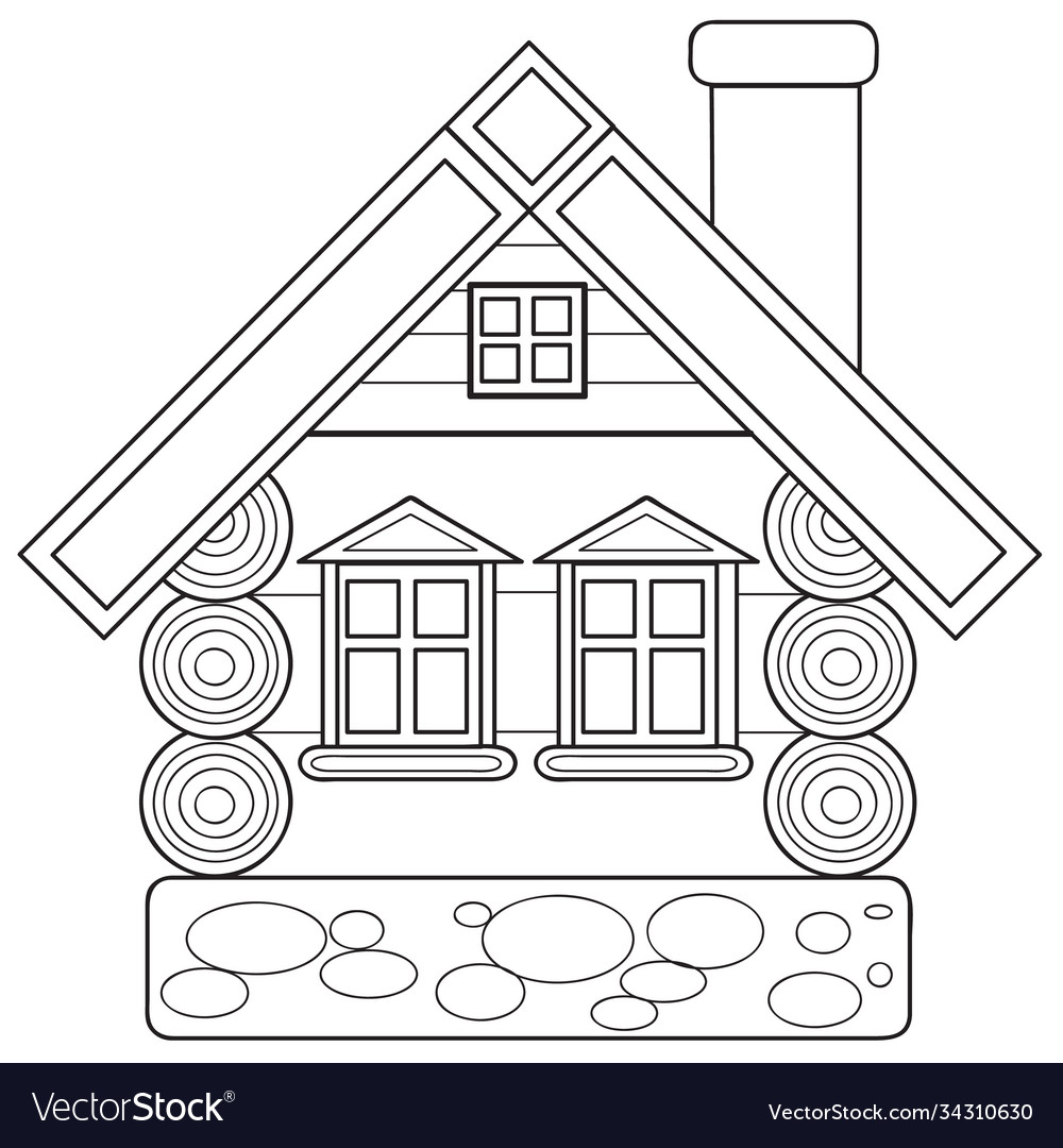 Sketch log house coloring book isolated object vector image