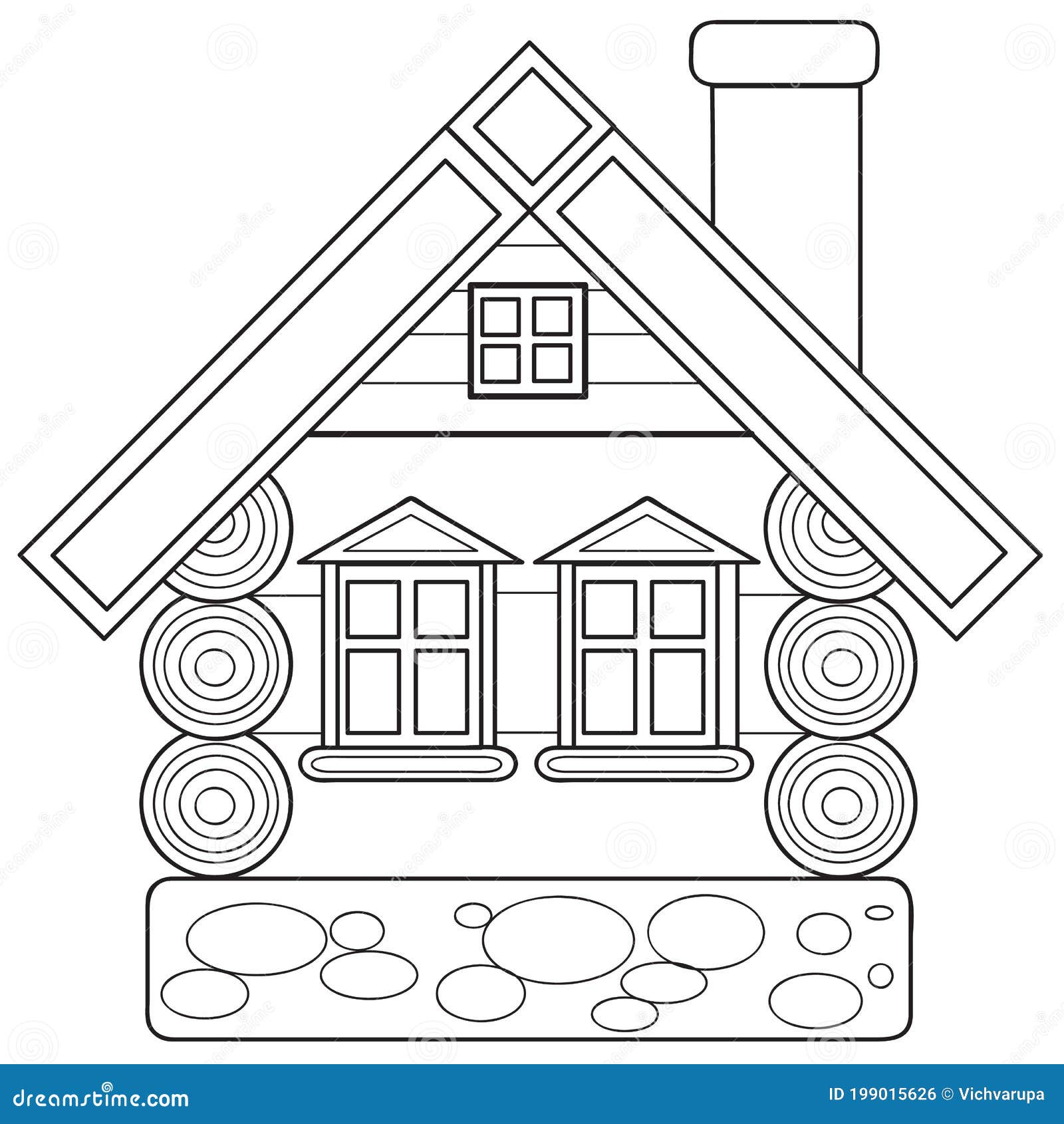 Sketch log house coloring book isolated object on white background cartoon illustration vector stock vector
