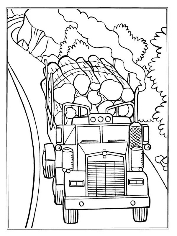 Log truck with logs coloring page