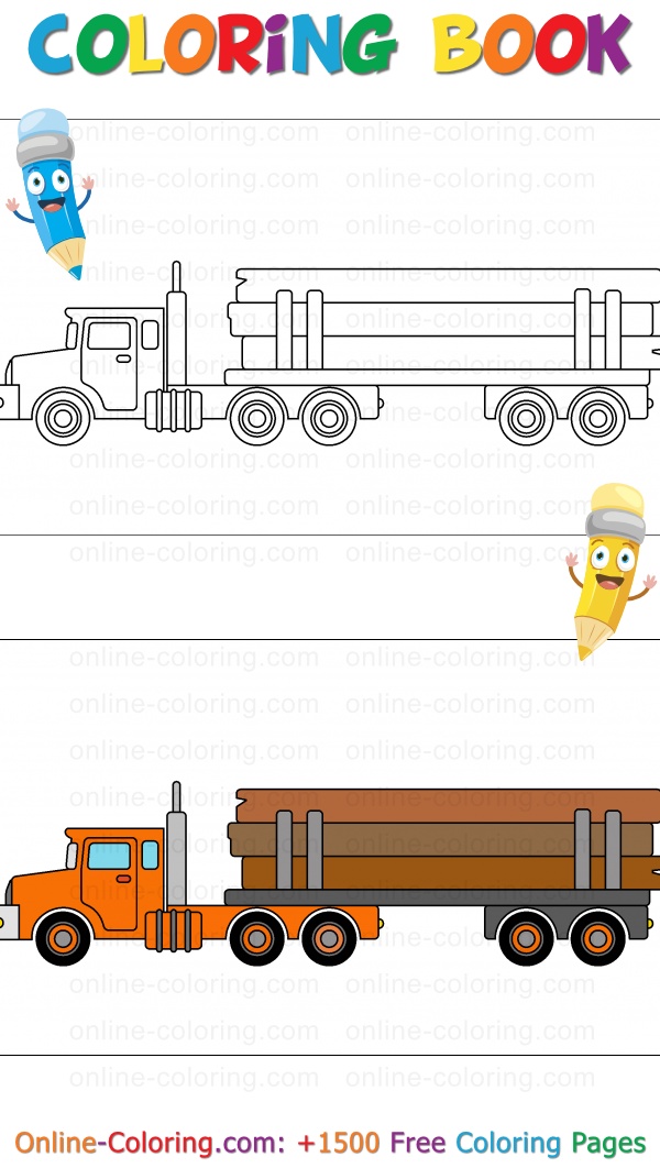 Logging truck wood transportation free online coloring page