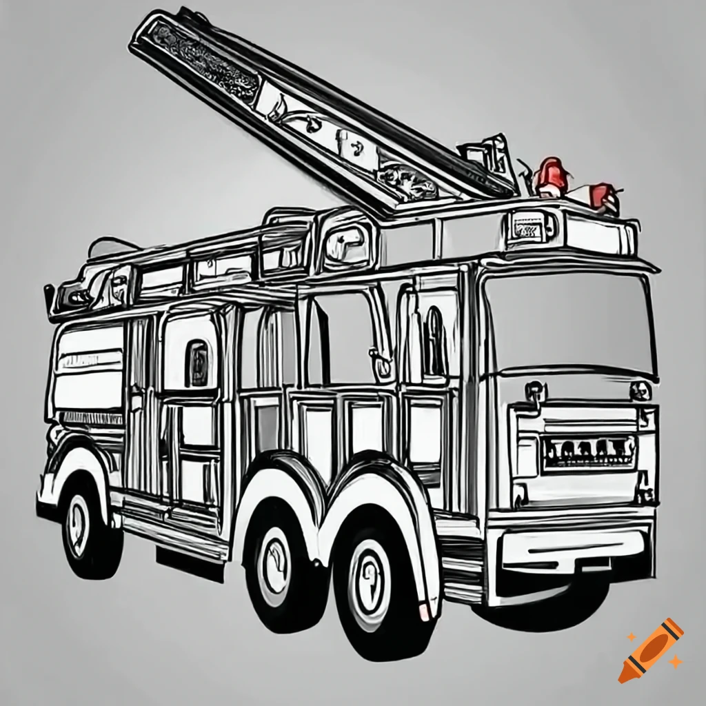 Coloring page for kids fire truck in city low detail thick lines black and white