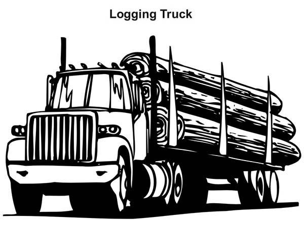 Logging truck in semi truck coloring page