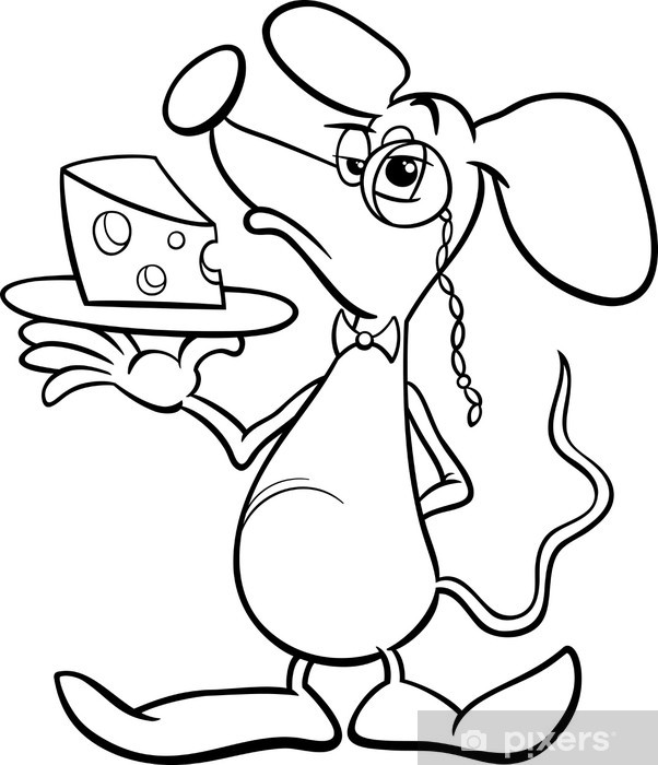 Sticker mouse with cheese coloring page