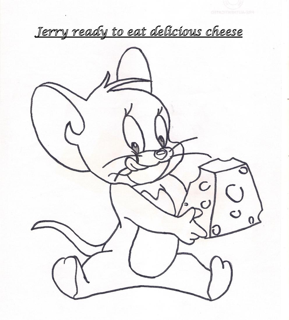 Jerry with cheese coloring printable page for kids