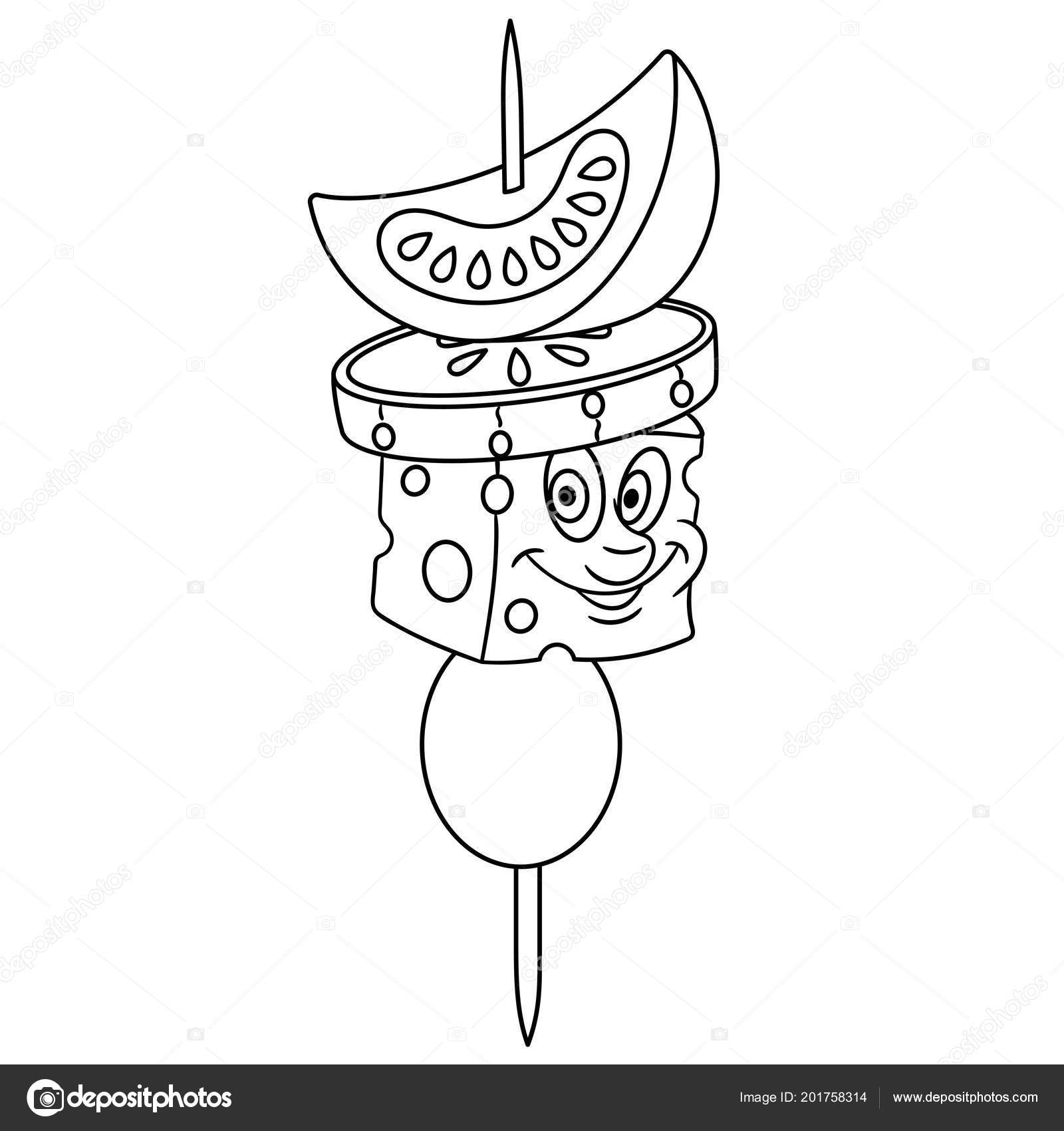 Coloring page coloring book canape vegetables happy food concept cartoon stock vector by sybirko