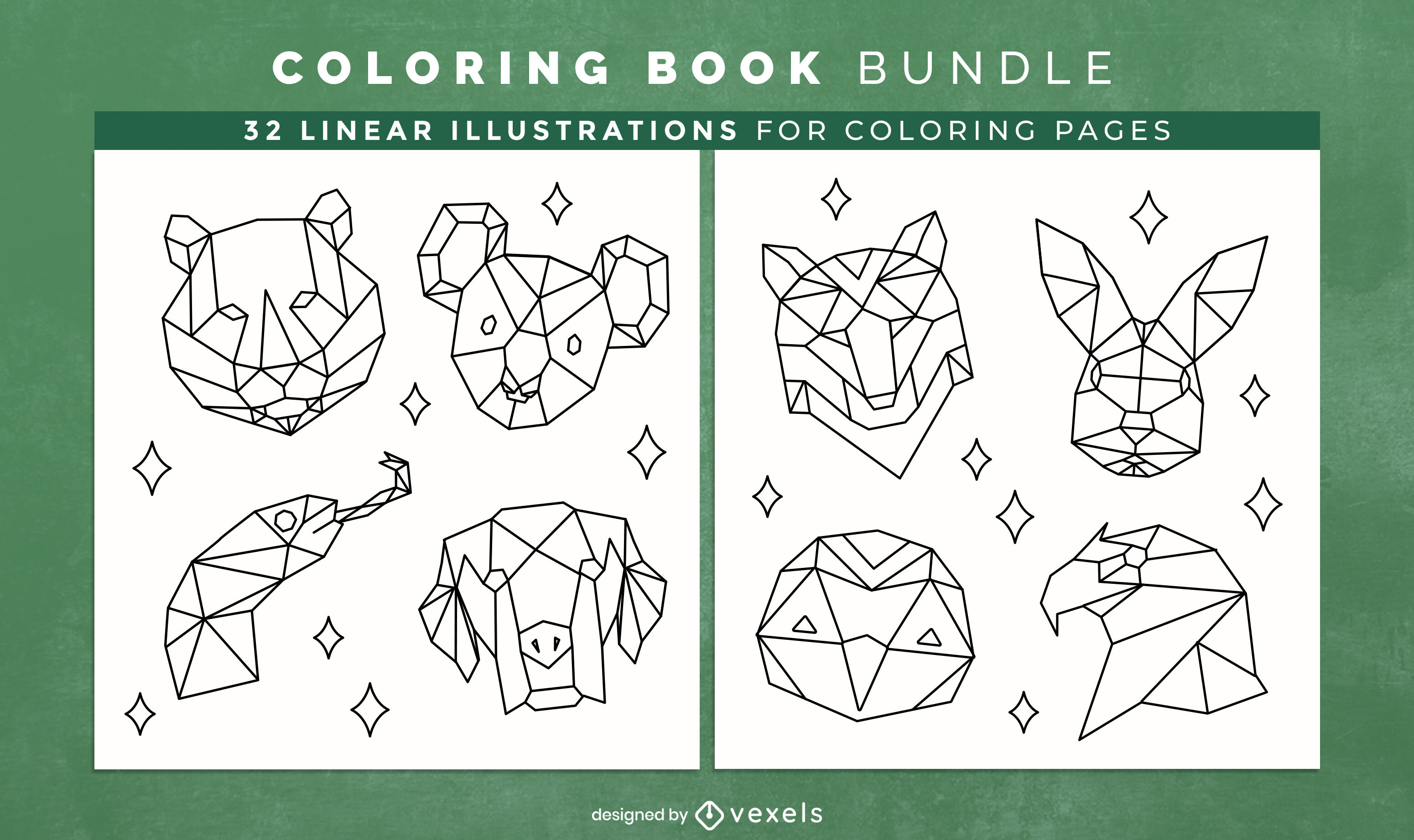 Polygonal animals coloring book design pages vector download