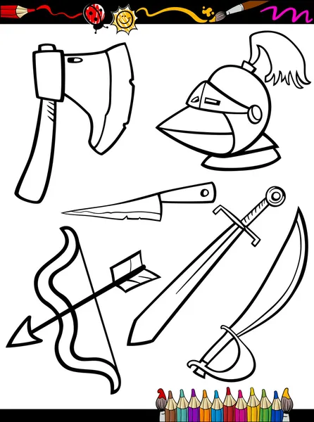 Cartoon weapons objects coloring page stock vector by izakowski