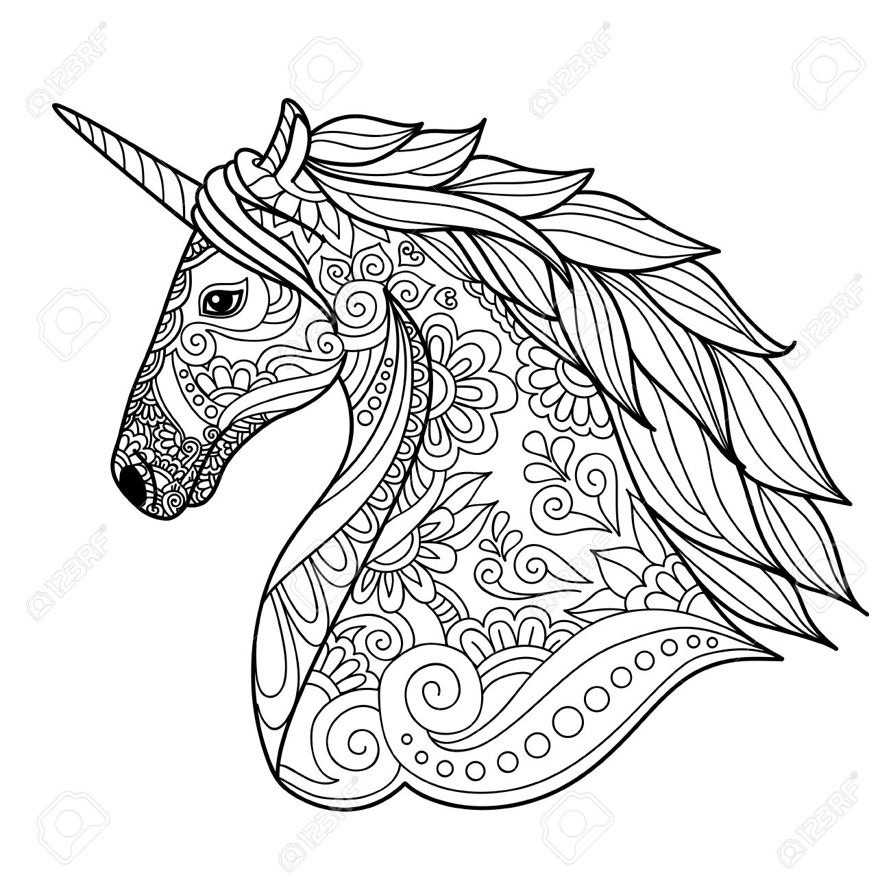 Drawing unicorn zentangle style for coloring book tattoo shirt design logo sign stylized illustration of horse unicorn in tangle doodle style royalty free svg cliparts vectors and stock illustration image