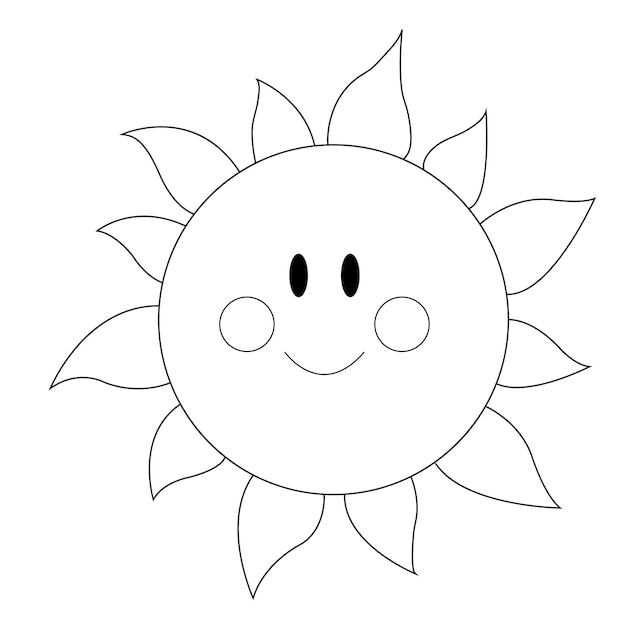 Premium vector doodle cartoon sun with a happy expression vector line art illustration logo childrens coloring page