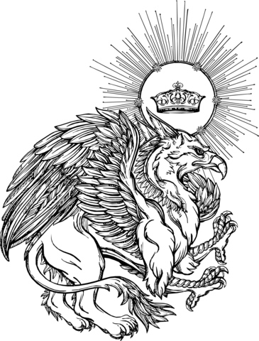 Vintage griffin with crown coloring page free printable coloring pages
