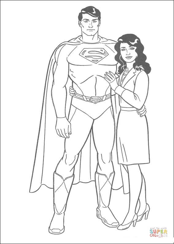 Superman with lois lane coloring page free printable coloring pages