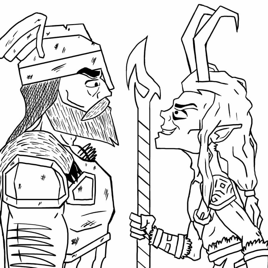 Funny loki and thor coloring page