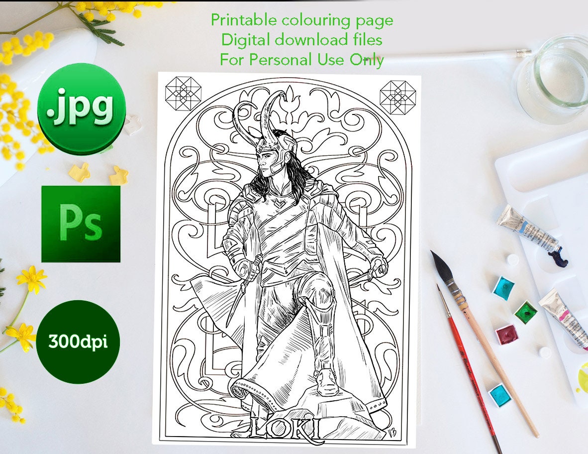 Loki ragnarok infinity war coloring sheet using digital printing adults and children colour