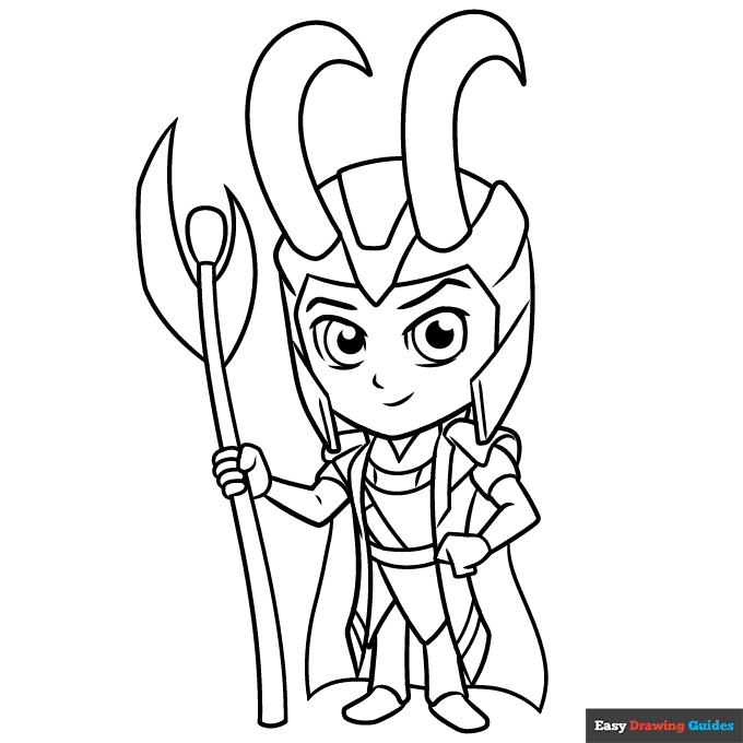 Chibi loki coloring page easy drawing guides