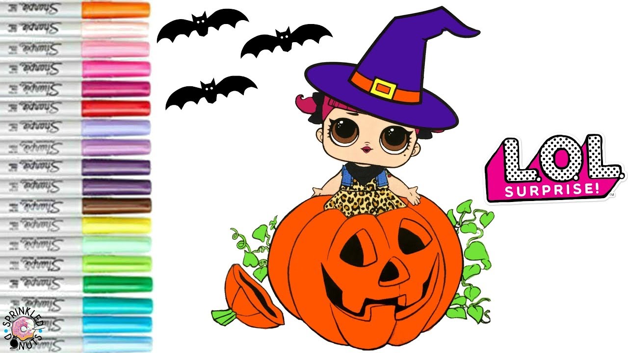 Lol surprise dolls halloween coloring book page witch cherry in a pumpkin