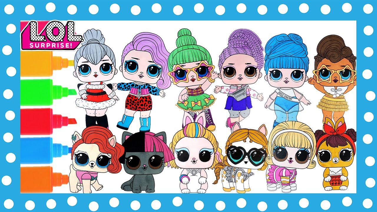 Lol surprise dolls coloring book copilation winter disco lol surprise pets happily snowball