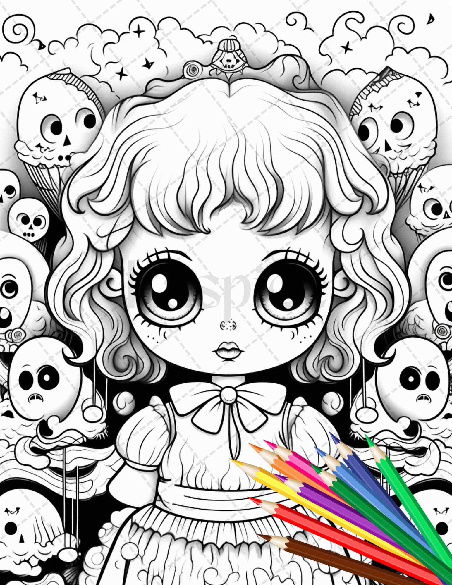 Creepy kawaii pastel goth coloring pages printable for adults gray â coloring