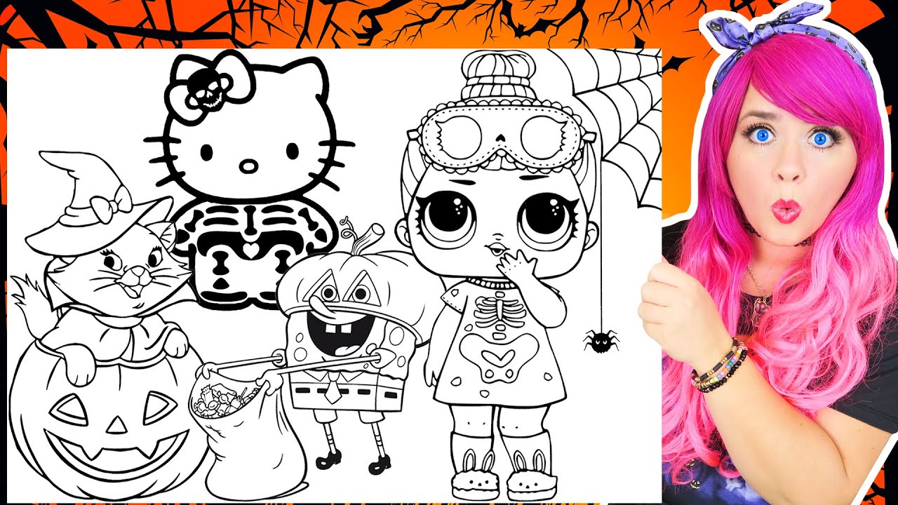 Coloring halloween lol surprise spongebob hello kitty aristocats coloring pages markers