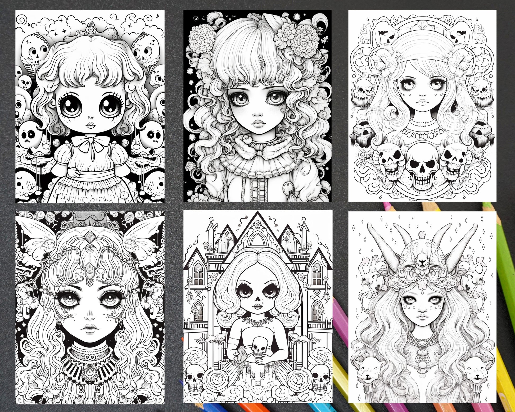 Creepy kawaii pastel goth coloring pages printable for adults gray â coloring