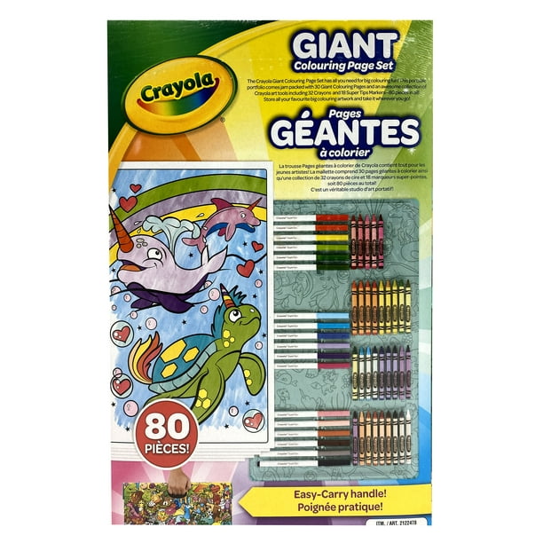 Crayola giant colouring page set with storage se markers and crayons pieces