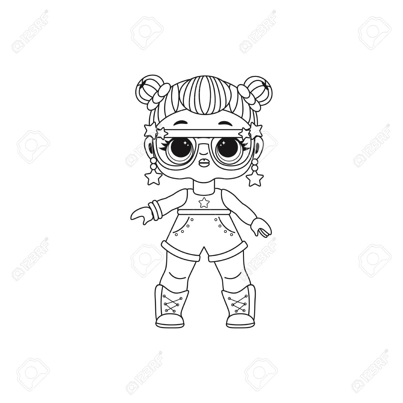 Cute lol doll coloring book for kids black and white vector illustration design for baby girl t