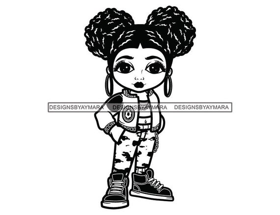 Lola kid child braids in buns wearing jacket ripped jeans boots hands in pocket svg jpg png vector designs clipart cricut silhouette cutting