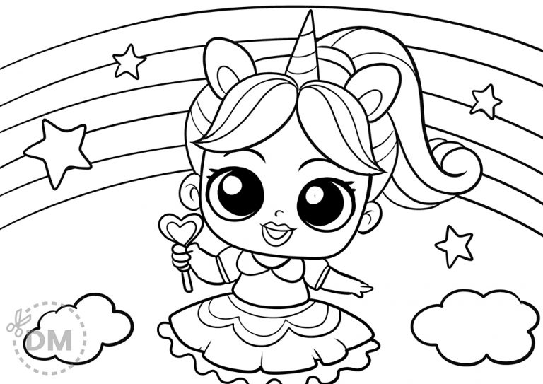 Unicorn lol doll coloring page for girls