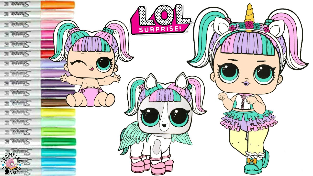 Lol surprise dolls coloring book page unicorn family with unipony unicorn and lil sister