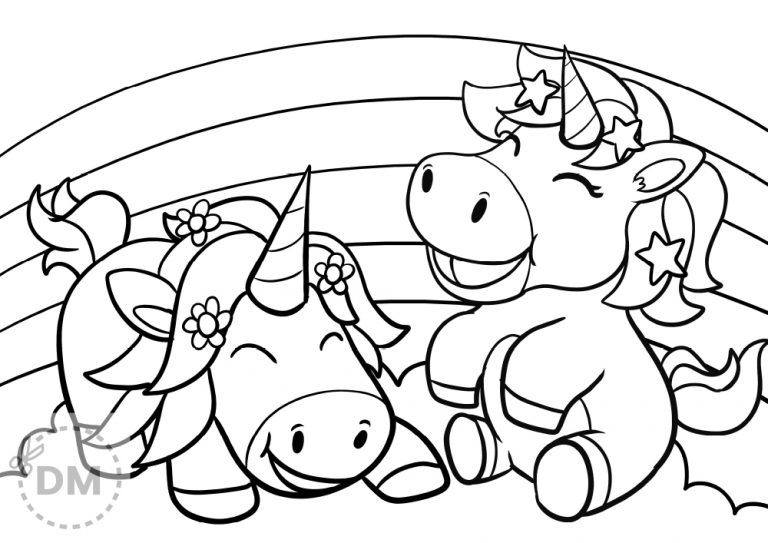 Cute baby unicorns coloring page for kids