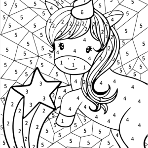 Unicorn color by number coloring pages printable for free download