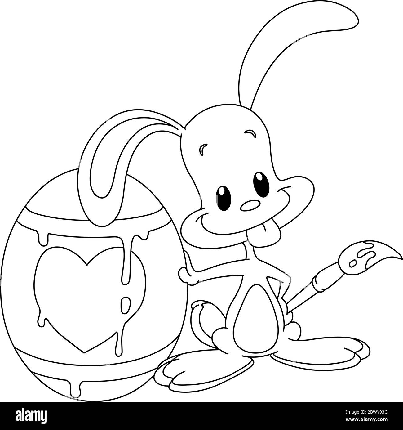 Outlined bunny and his easter egg vector line art illustration coloring page stock vector image art