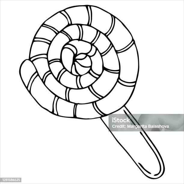 Circle shaped sweet lollipop cute drawing for kids coloring book vector element stock illustration