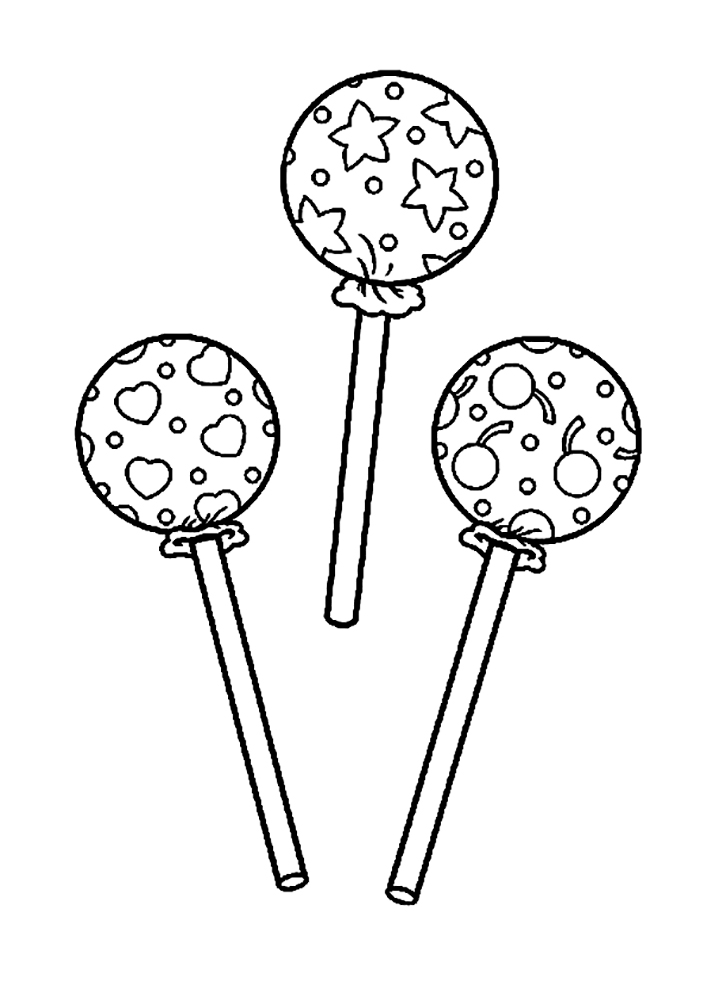 Three lollipops coloring page