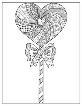 Heart lollipop coloring page zen doodle coloring sheet winter february activity