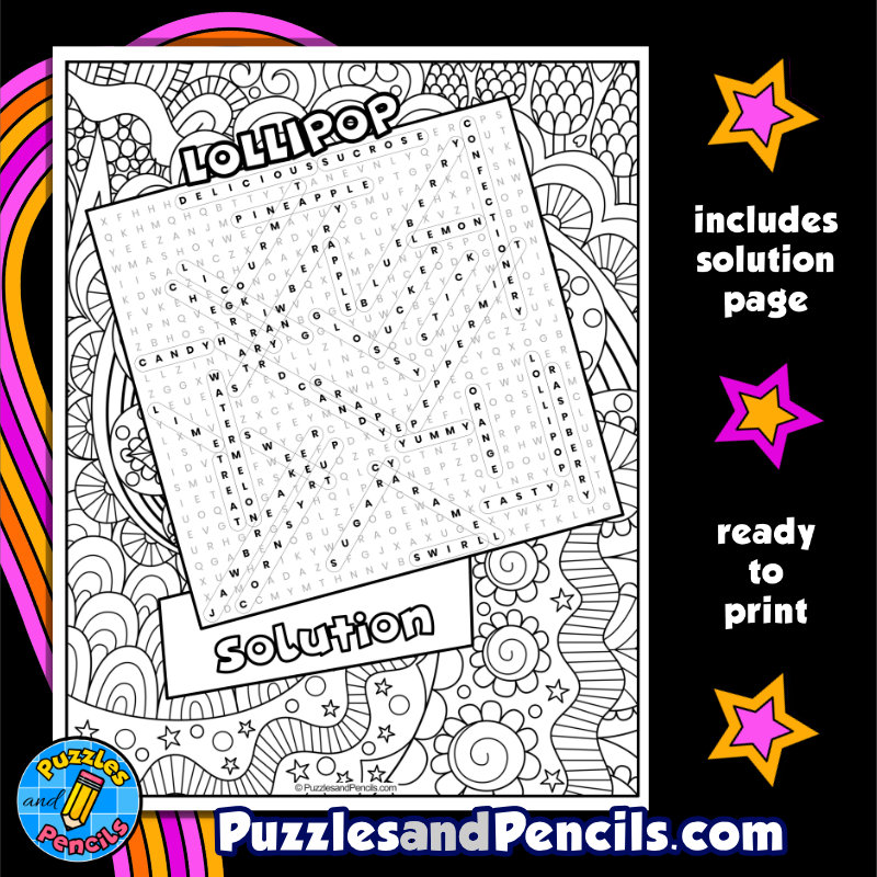 Lollipop word search puzzle activity with coloring wordsearch made by teachers