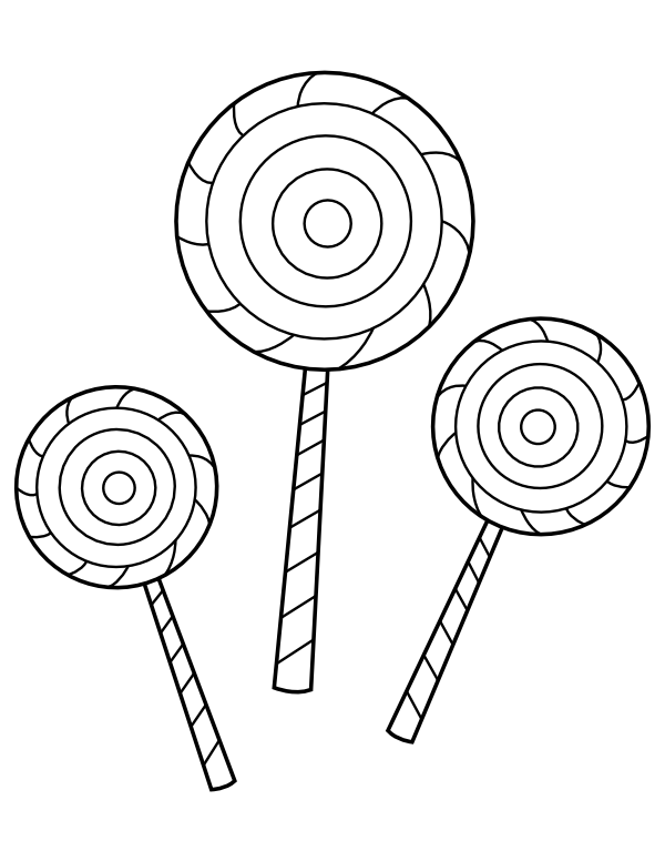 Printable three lollipop coloring page