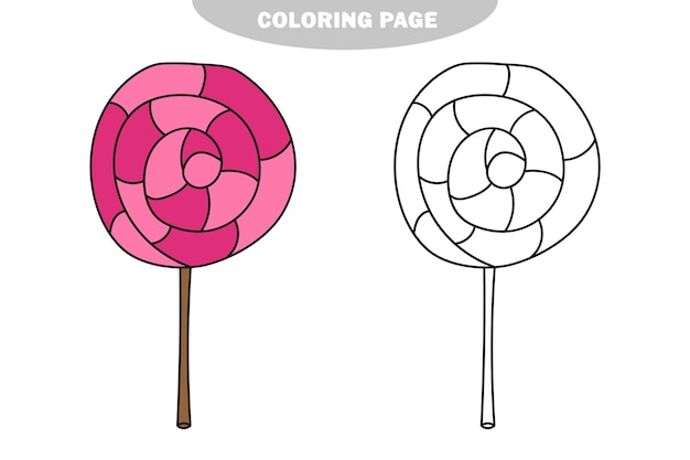 Premium vector simple coloring page line art black and white lollipop coloring book for kids