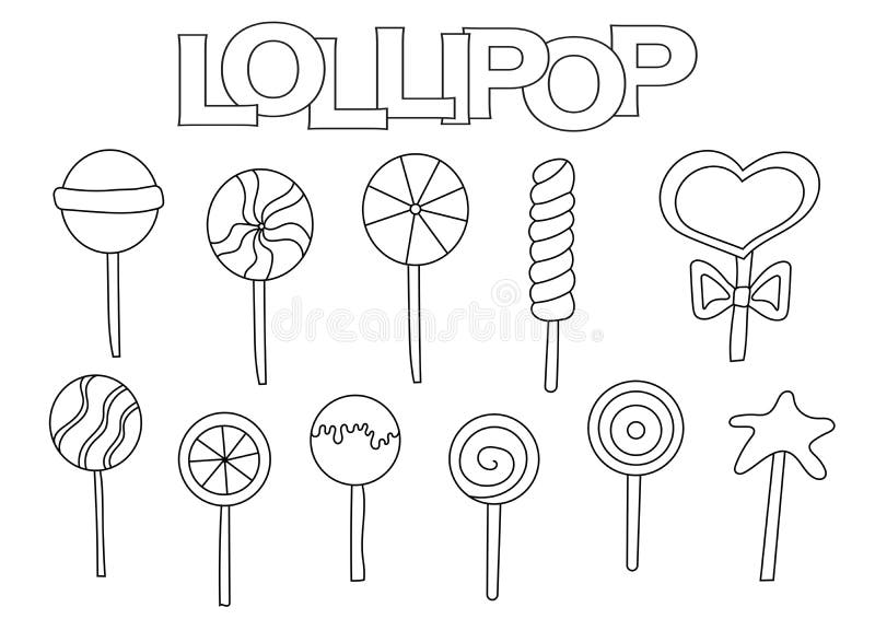 Lollipop elements hand drawn set coloring book template stock vector