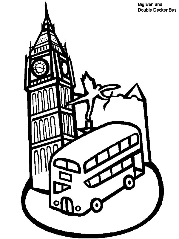 London clock tower and double decker b in london coloring pages