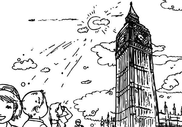 Kids visiting london clock tower coloring pages